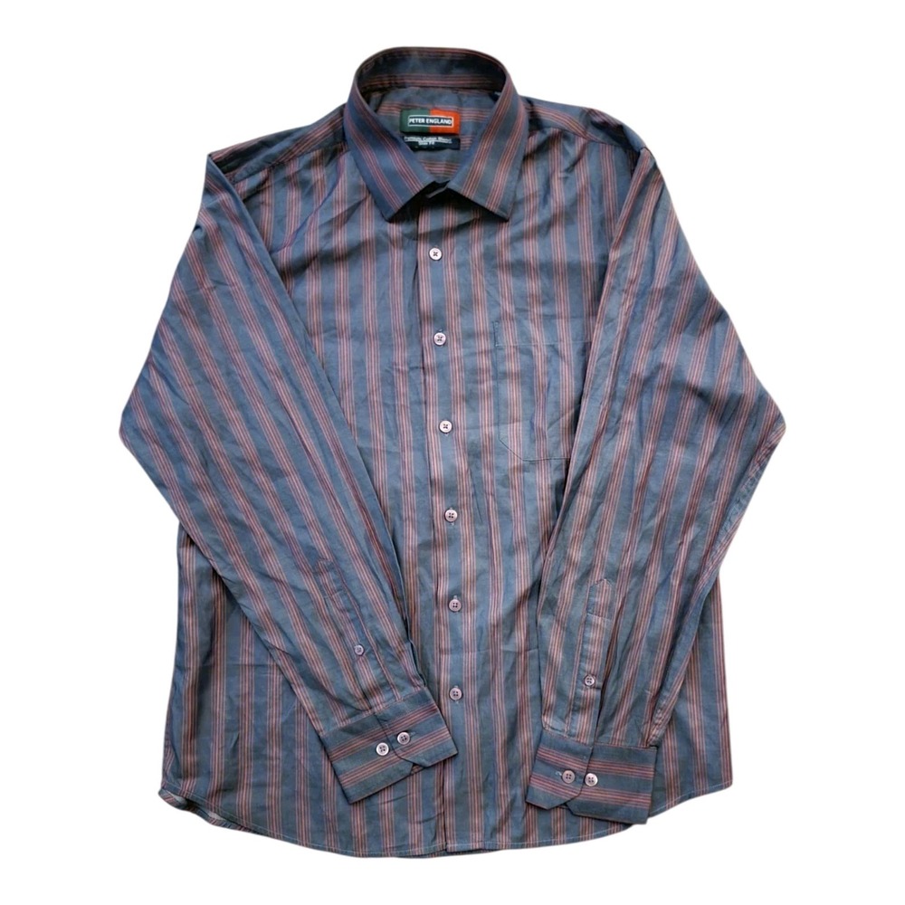 Peter England Mens Striped Button Up Long Sleeve‎ Casual Shirt
